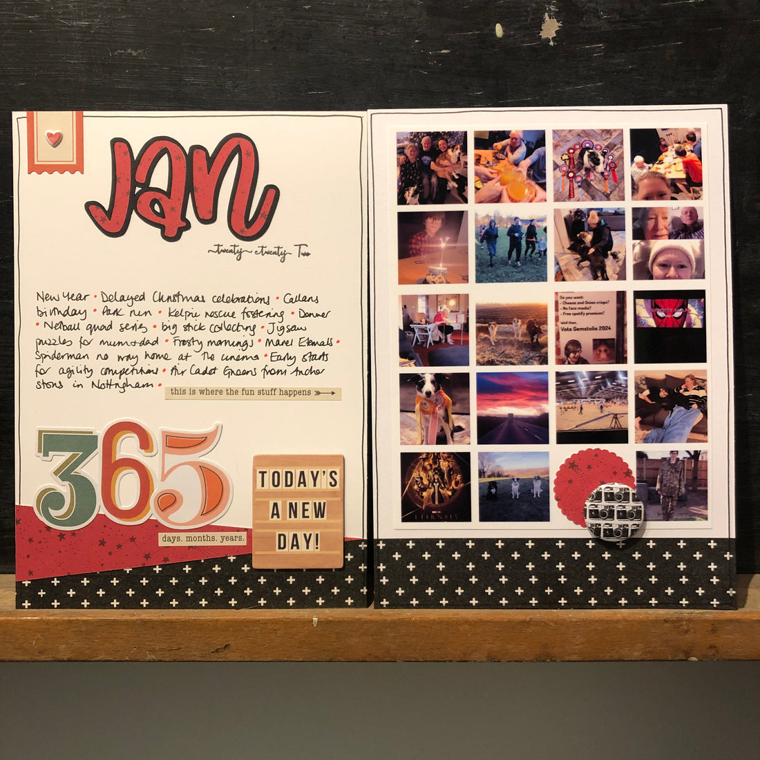 January 2022 double-page scrapbook layout featuring the This is 2022 Stamp Set