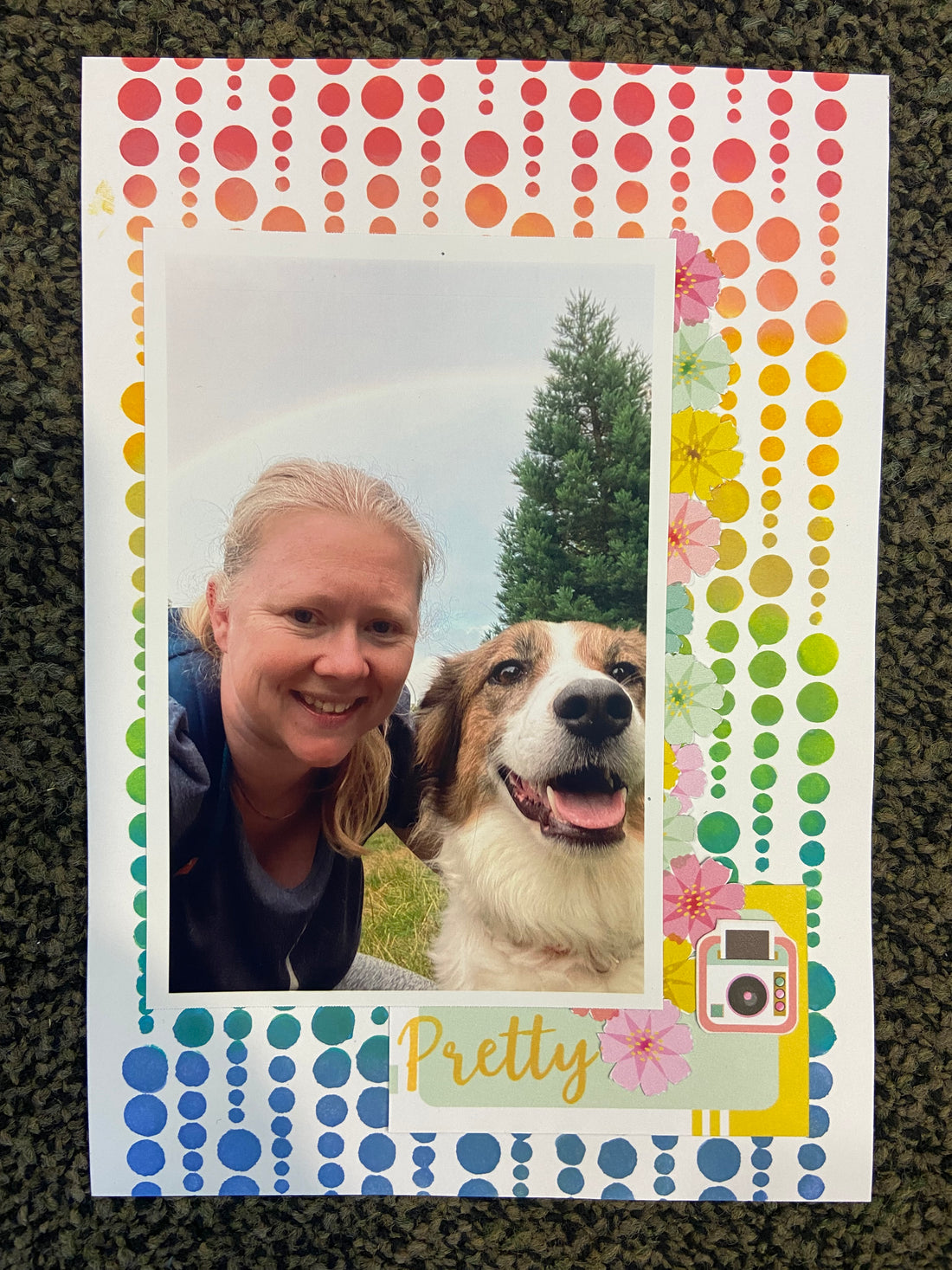 Pretty scrapbook layout with rainbow dot border using the Pretty Awesome Stamp Set