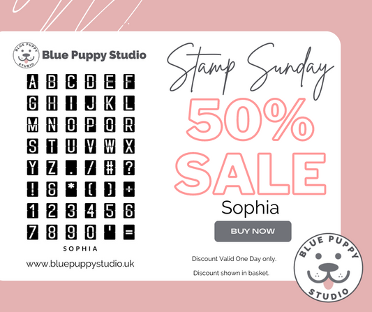 Stamp Sunday 50% Sale - Sophia alphabet and number stamp set promotion