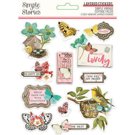 Simple Vintage Cottage Fields - Layered Stickers