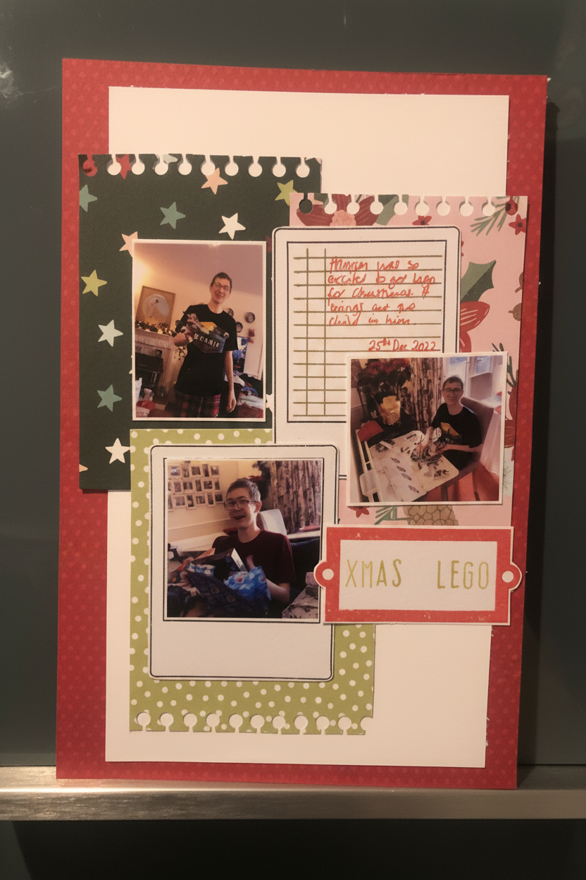 Xmas Lego Christmas scrapbook layout featuring the Tag It Stamp Set